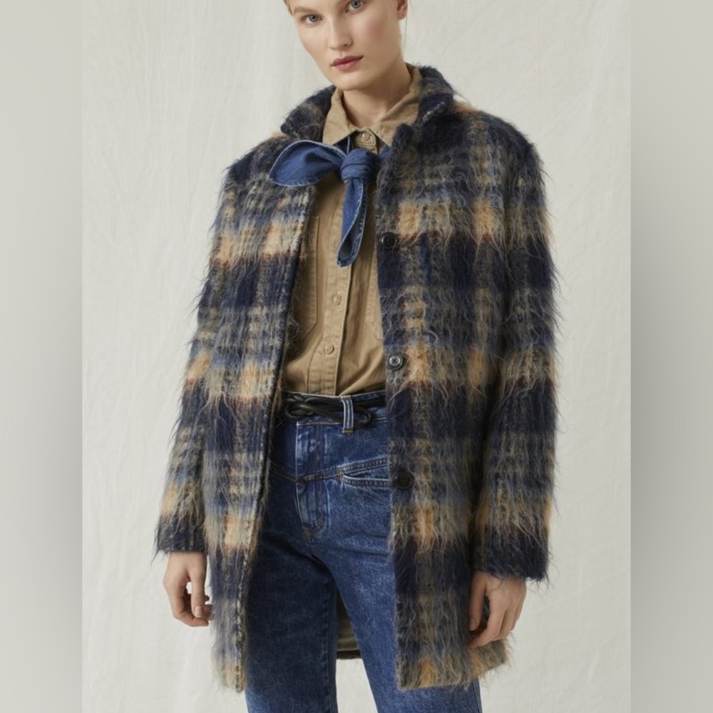 Closed Bubble Pori Alpaca Mohair Wool Plaid Coat Dark Night S